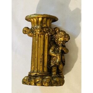 Vintage Cherub Candlestick Holder Small Gold Resin
